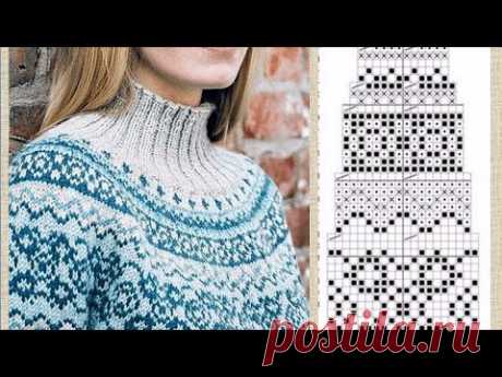 10 жаккардовых схем для вывязывания кокеток свитеров в стиле лопапейса