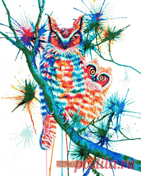 Momma and baby owl counted cross stitch kit Momma and baby owl counted cross stitch kit. Counted cross stitch kit with whole stitches only. Kit contains: Cross stitch pattern with black &amp; white symbols Fabric - see options available Threads pre-wound on plastic card bobbins Needle Instructions