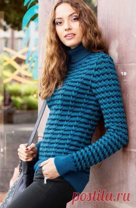 Пуловер с трехцветным узором