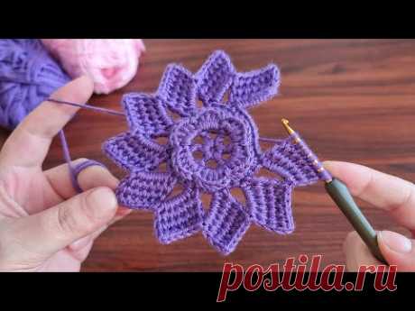 Super Easy Crochet Tunisian Knitting Flower  Motif - Çok Kolay Tığ İşi Şahane Motif Örgü Modeli..