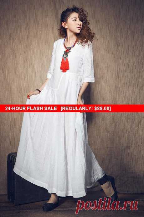 Flash Sale White Dress , Maxi Linen Dress, Wedding Maxi Linen Dress (in Stock) Xxl,xxxl / White Kaftan / Extravagant Long Dress / Party Buy 2 or more items and receive 10% OFF one item! Please use promo code love10. Buy $500 and get 15% per item! Please use promo code “love15”  linen patchwork maxi white dress The details include: asymmetrical skirt styling, short sleeves, little pleats over the top. The dress has been cut with a maxi length. elegant and romantic. by custo...