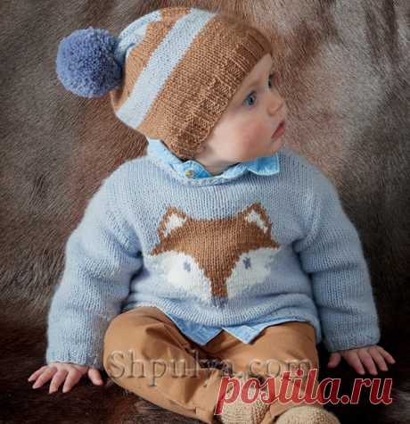 Пуловер жаккардом, шапочка, пинетки для малыша - SHPULYA.com