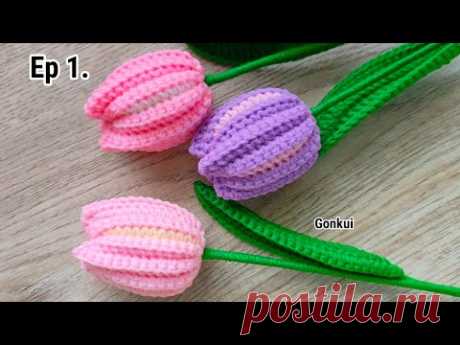 Ep1. Flower🌷Easy Crochet Tulip Flower Tutorial step by step | Crochet Flower Bouquet #crochetflower