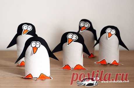 Пингвины из картонных рулонов