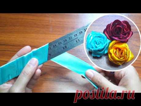 Удивительный трюк с цветком из ленты / легкое изготовление розы с помощью линейки / идеи поделок из