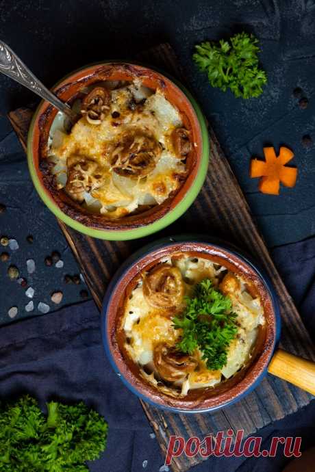 Запеченная картошка с грибами и сыром (в горшочках) рецепт с фото пошагово