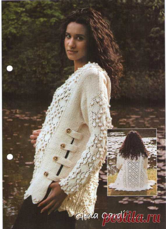 Gina Tabard Style Hand Knitted Cardigan ~ WHITE ~ Size:XL ~ Longer Hip Length;28