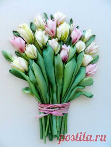 Bouquet of tulips silk ribbon embroidery от StudioSilkRose на Etsy