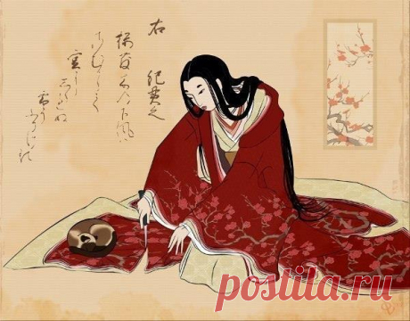 Старая японская гравюра Женщина отрезает подол кимоно чтобы не разбудить кошку / Сладкая Погода