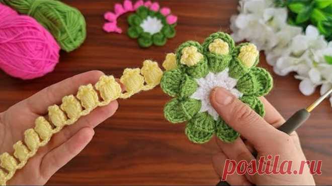 3D🌷💯Crochet Flower💯🌸 Very easy crochet flower coaster making for beginners. #crochet #flowers