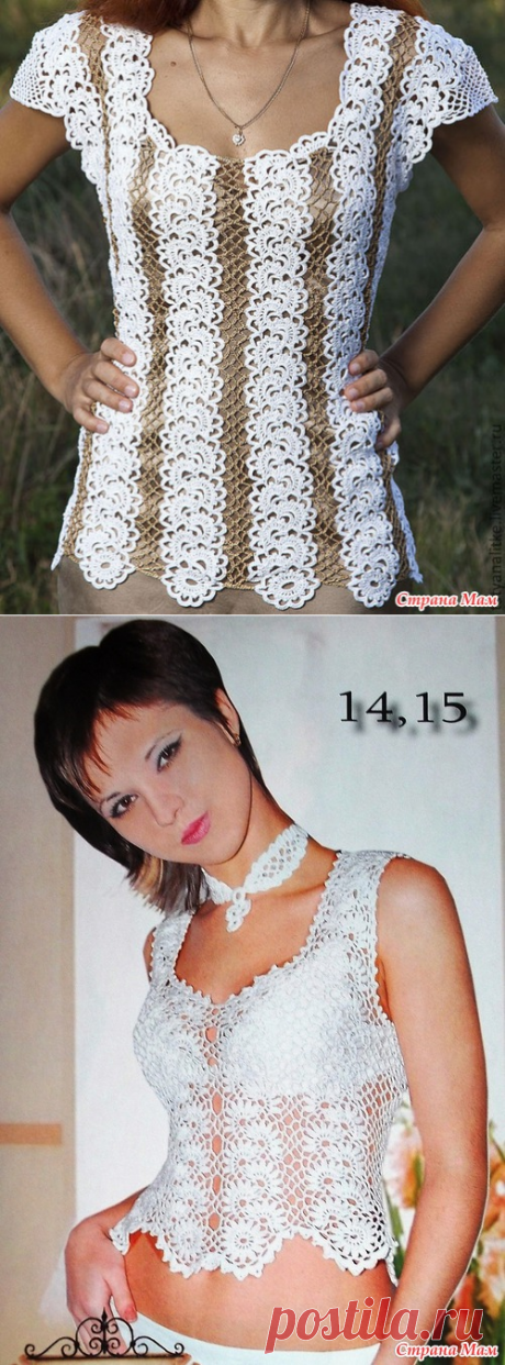 Вяжем 2 модели красивейших блуз лентами.