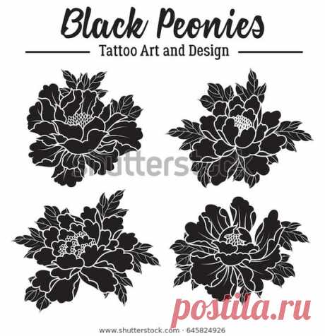 Vector Black Peonies Sticker Set: стоковая векторная графика (без лицензионных платежей), 645824926 | Shutterstock