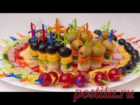 5 видов #Канапе на праздничный стол. Мини бутерброды на шпажках. Рецепт на Новый Год 2017 - YouTube