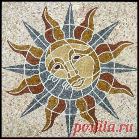 Sun Face Design Rug Handmade Mosaic Tiles Stones Art Floor Marble Mosaic CR456