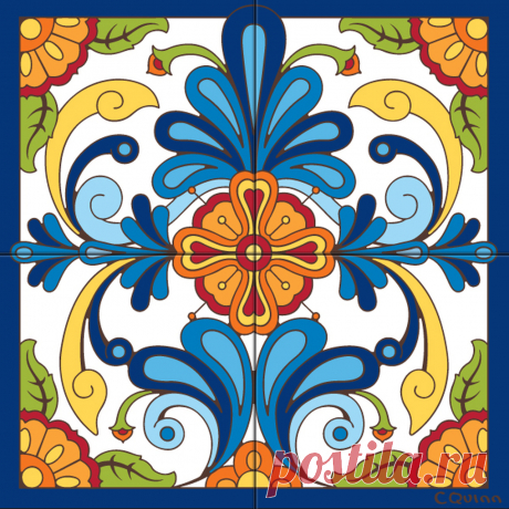12"x12" Mural Blue Talavera Design Decorative Art Tile