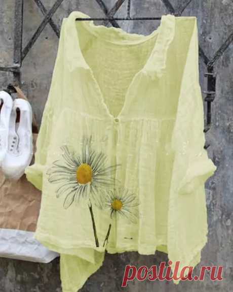 US$ 29.98 - Women's Casual Loose Fit Floral Linen Cotton Shirt&Blouse - www.dressisi.com