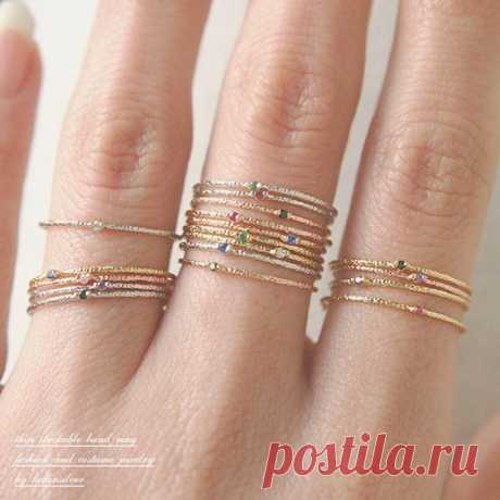 (49) Pinterest - Color Stone Textured Thin Rings Gold Set of 6 from kellinsilver.com | jewelry