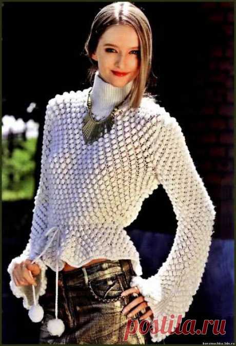 Белый женский свитер спицами - 17 Января 2012 - Вязание спицами, модели и схемы для вязания на спицах