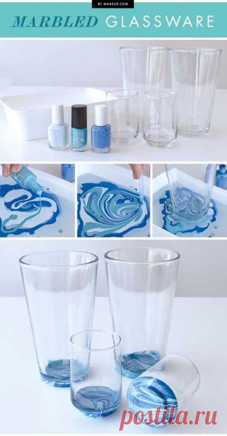 (55) Pinterest - diy projects: DIY Nail Polish Crafts - Marbled Glassware - Easy ... | вазы