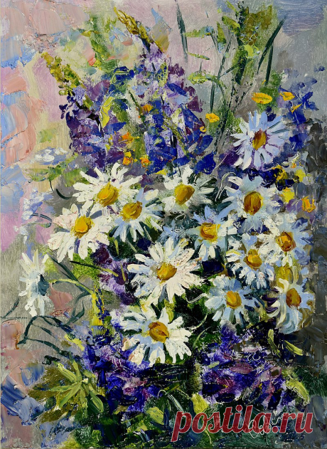 Daisy Painting Flower Original Art Bouquet Artwork 油畫原作 Floral Impressionism - Shop ArtDivyaGallery - Posters - Pinkoi