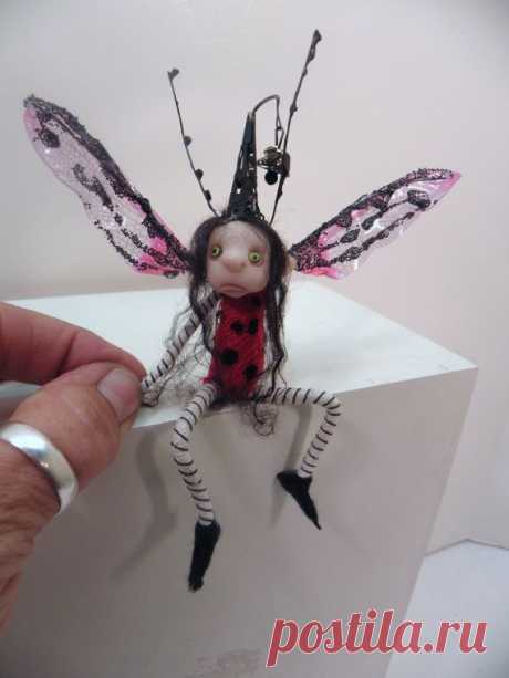 ooak pose-able LADY BUG pixie FAIRY (35 ) art doll by DinkyDarlings