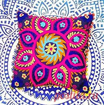 Amazon.com: Suzani Pillows, Embroidered Cushion Cover 16x16, Decorative Throw Pillow Case, Indian Pom Pom Outdoor Cushions, Boho Pillow Shams: Home & Kitchen