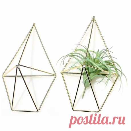 2 pcs wall mounted geometric flower stand wall hanging wrought iron plant storage rack holder home office decor Sale - Banggood.com