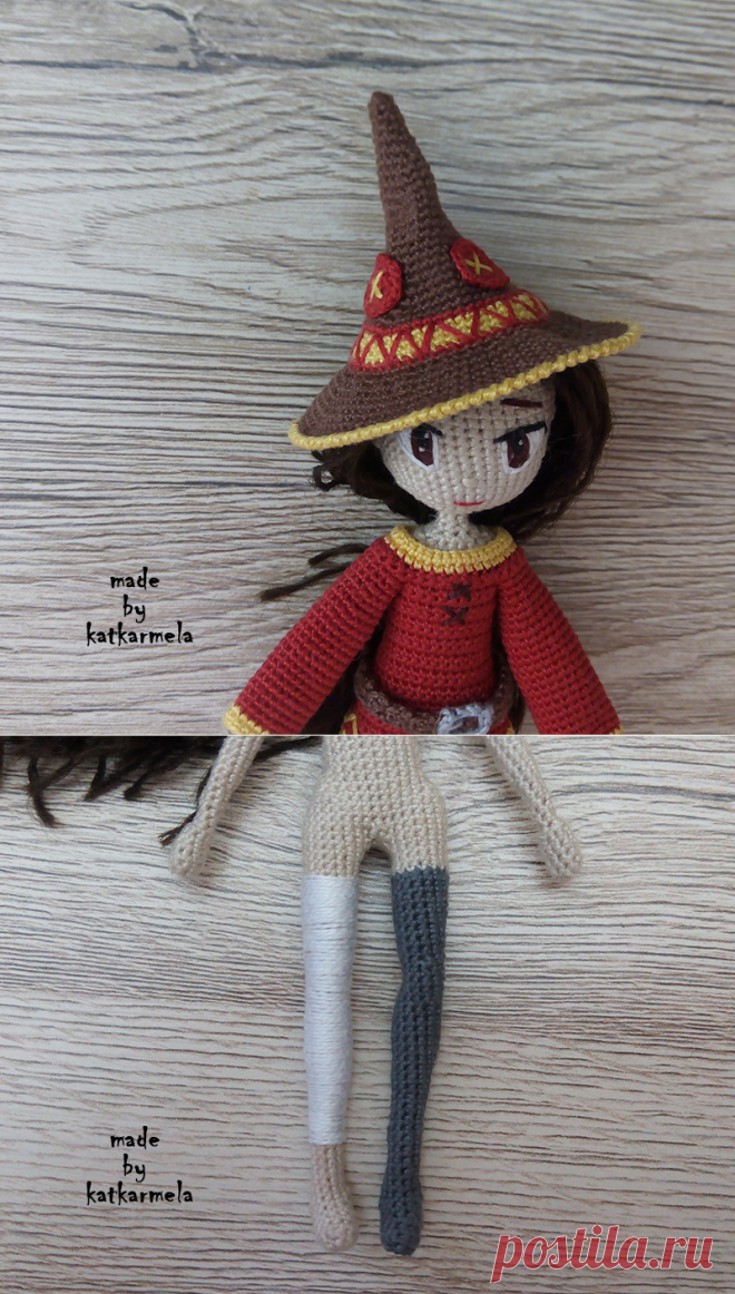 Как связать каркасную куклу крючком Мегумин (Megumin), часть 2: одежда - Katkarmela: игрушки амигуруми крючком