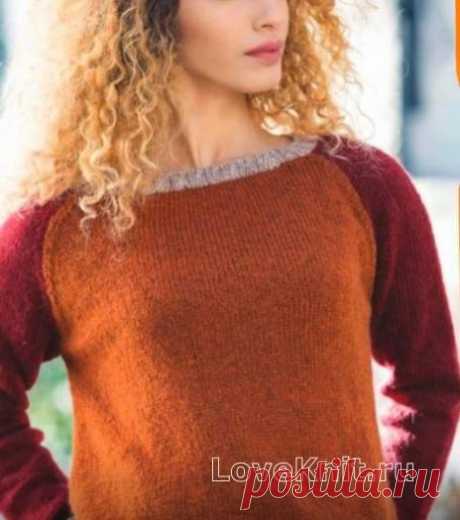 Цветной пуловер с рукавом реглан схема спицами