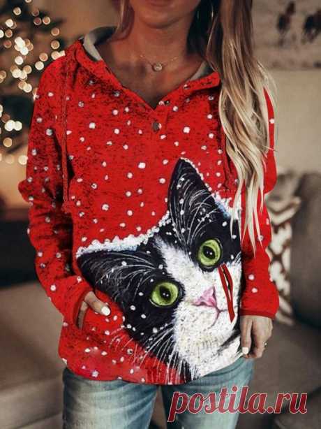 $ 26.96 - Christmas Cat Hooded Sweatshirt - www.clothingi.com