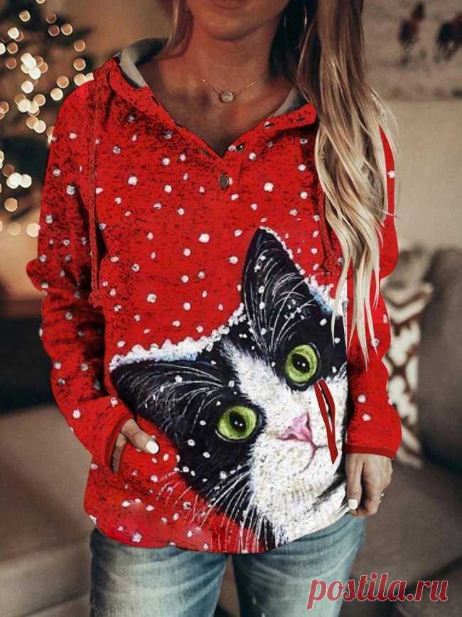$ 26.96 - Christmas Cat Hooded Sweatshirt - www.clothingi.com