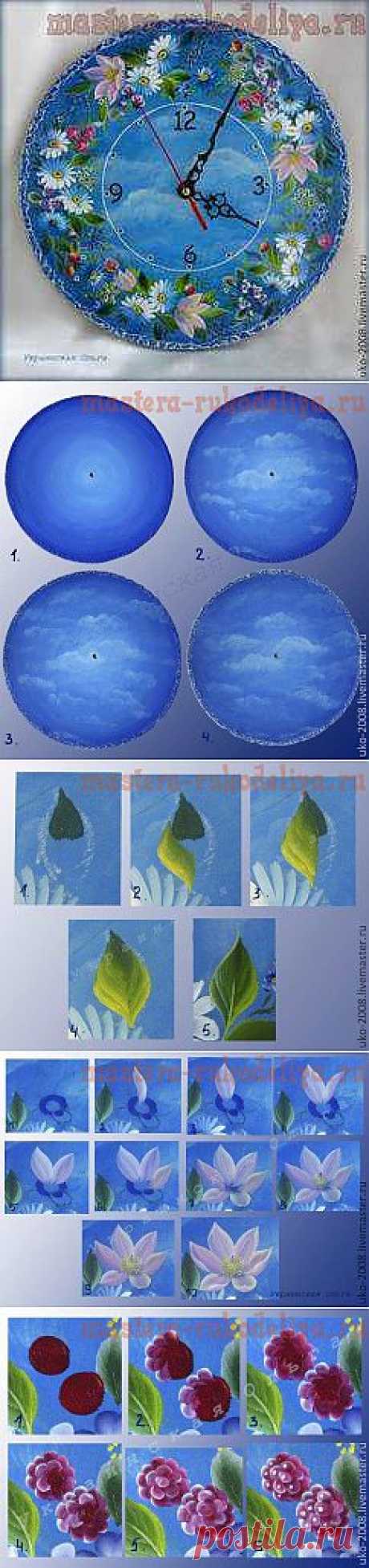 Мастера рукоделия - рукоделие для дома. Бесплатные мастер-классы, фото и видео уроки - Мастер-класс по росписи двойным мазком: Часы Венок в облаках