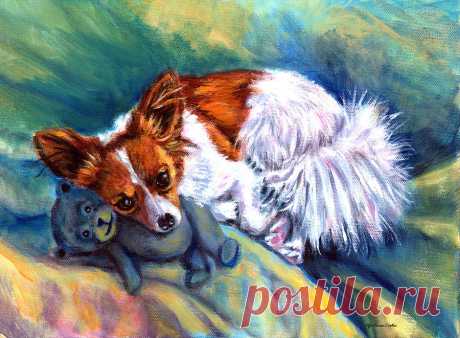 Snuggles - Papillon Dog by Lyn Cook Snuggles - Papillon Dog Painting by Lyn Cook