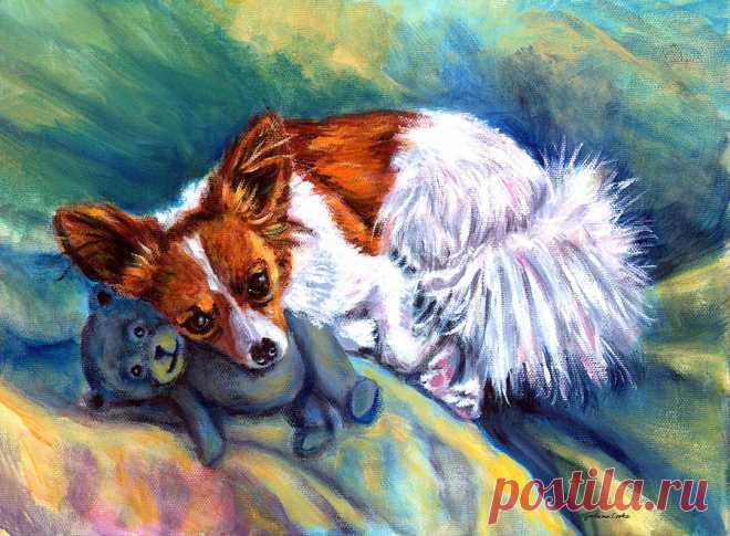 Snuggles - Papillon Dog by Lyn Cook Snuggles - Papillon Dog Painting by Lyn Cook