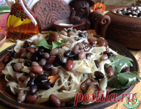 Салат-закуска из фасоли с капустой и грибами – кулинарный рецепт