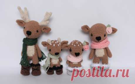 Deer Family Crochet Amigurumi Pattern / Photo Tutorial Note: This listing is for a crochet pattern only - it is not the finished dolls! This pattern is available only in English for now.  The Deer Family crochet pattern includes a detailed photo tutorial on how to crochet these adorable deer and their accessories. You will need to