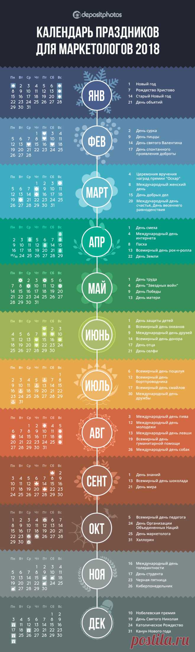 Календарь праздников для маркетологов на 2018 год [Инфографика] - Блог Depositphotos