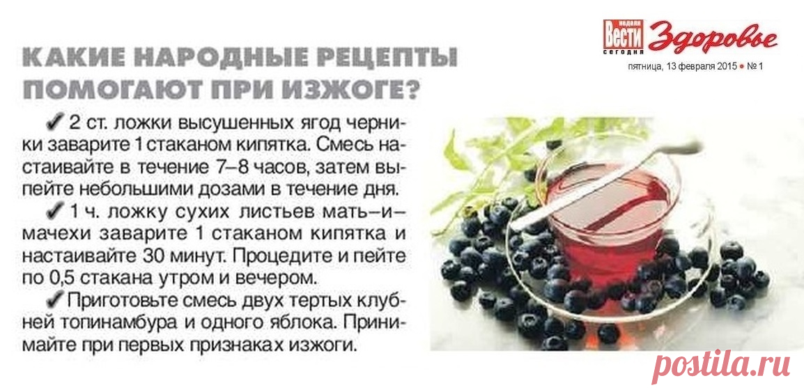 Какие народные рецепты помогают при изжоге