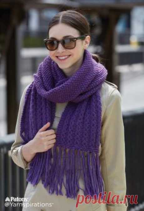 Шарф с жемчужно-ажурным узором Теплый шарф с бахромой для женщин, связанный на спицах 6 мм из смесовой пряжи средней толщины. По краям шарф связан...