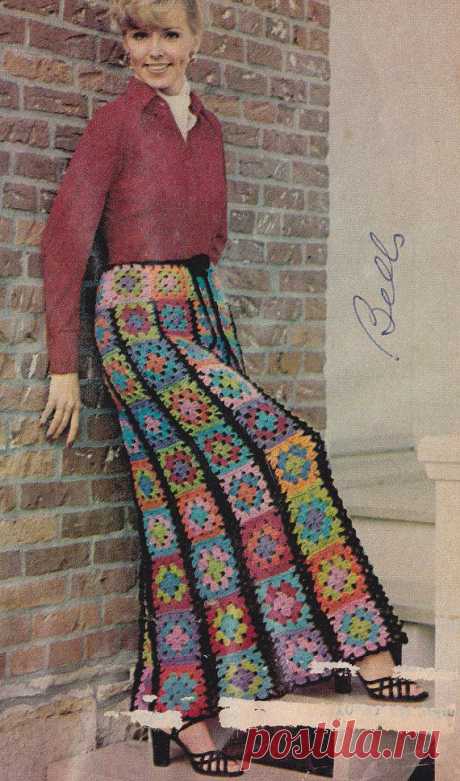 Vintage Crochet 1976 Long Granny Square Skirt от LittleGalsStudio