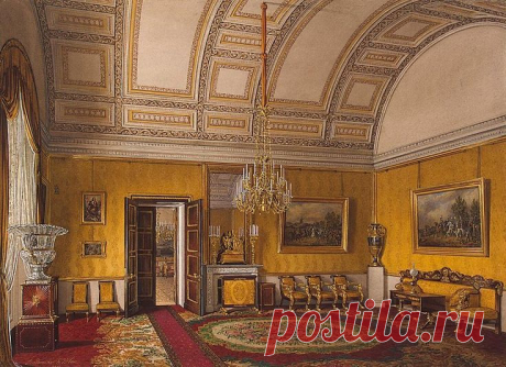 Interiors of the Winter Palace. The First Reserved Apartment. The Yellow Salon of Grand Princess Maria Nikolayevna - Edward Petrovich Hau - Drawings, Prints and Painting from Hermitage Museum | brunhild110 приколол(а) это к доске Interior painting