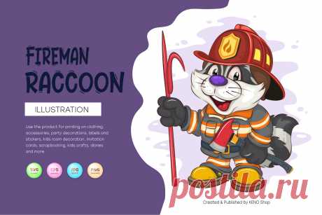 A colorful illustration of a cartoon raccoon as a fireman. A raccoon in a fire helmet and uniform, holds a fire hook and a fire ax in his hands. Unique design, Childish illustration. Use the product to print on clothing, accessories, holiday decorations, labels and stickers, nursery decorations, invitation cards, scrapbooking, diaries and more.
-------------------------------------------
EPS_10, SVG, JPG, PNG file transparent with a resolution of 300 dpi, 15000 X 15000.