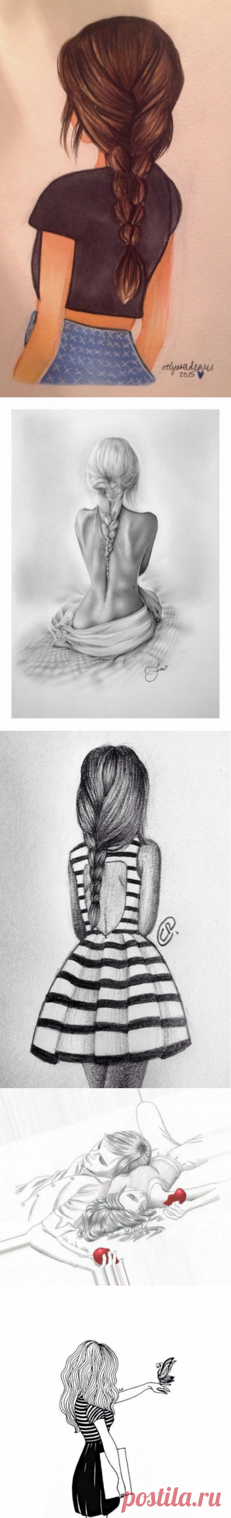 Картинки для срисовки карандашом девушки со спины