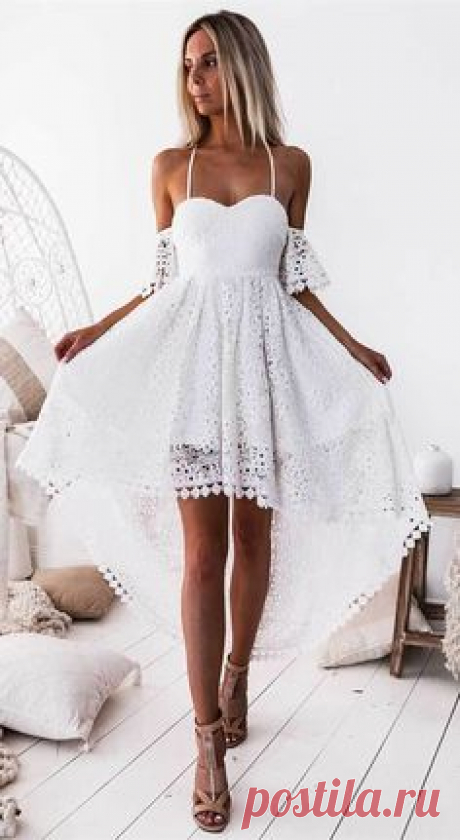 modest white lace high low prom dresses,simple a line short homrcoming dress for teens #homecoming