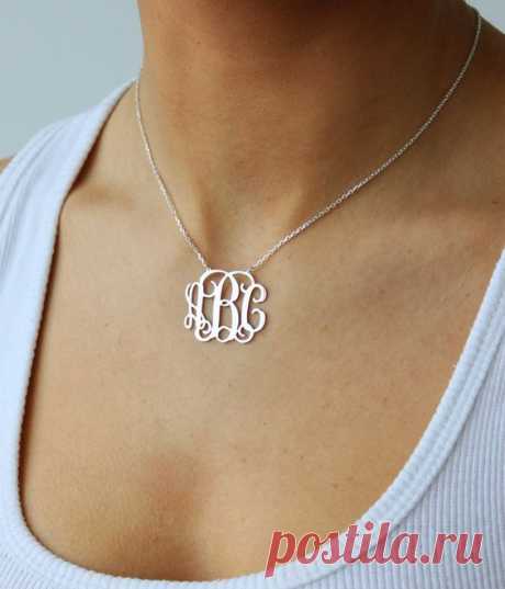 Monogram necklace - 925 Sterling Silver Monogram Necklace - 2 inch - %100 Handmade