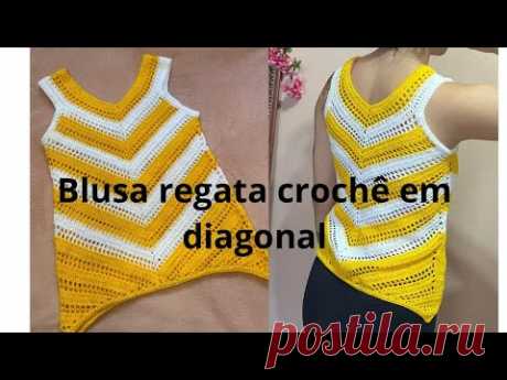 Blusa Regata crochê em diagonal #blusaregatadecroche #blusadecrocheregata #blusadecrocheemdiagonal