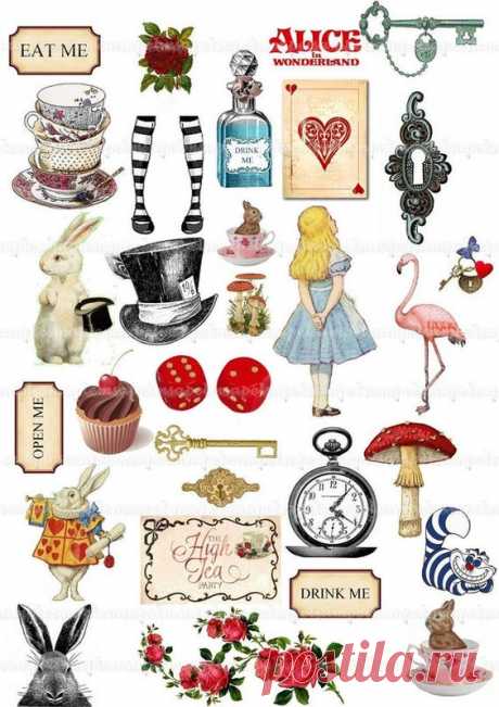 Alice in Wonderland Clipart Alice Clip Art Watercolor Mad Hatter Tea Party Eat Me Drink Me White Rab