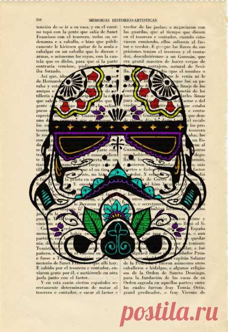 STAR WARS Stormtrooper Sugar Skull Print Book Art Dia de los