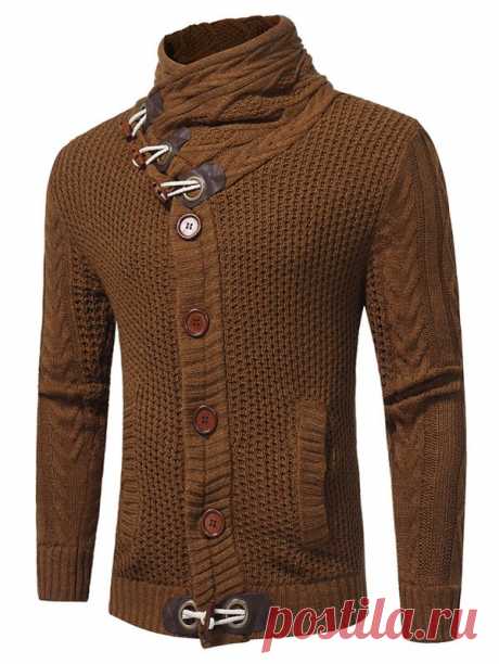 Cowl Neck Horn Button Single Breasted Cardigan Cheap Fashion online retailer providing customers trendy and stylish clothing including different categories such as dresses, tops, swimwear.