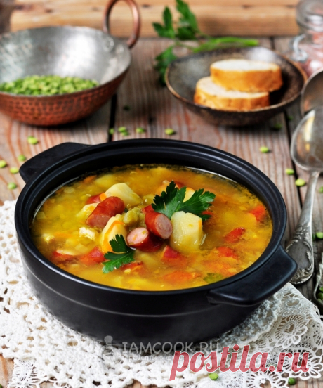 Гороховый суп с охотничьими колбасками — рецепт с фото